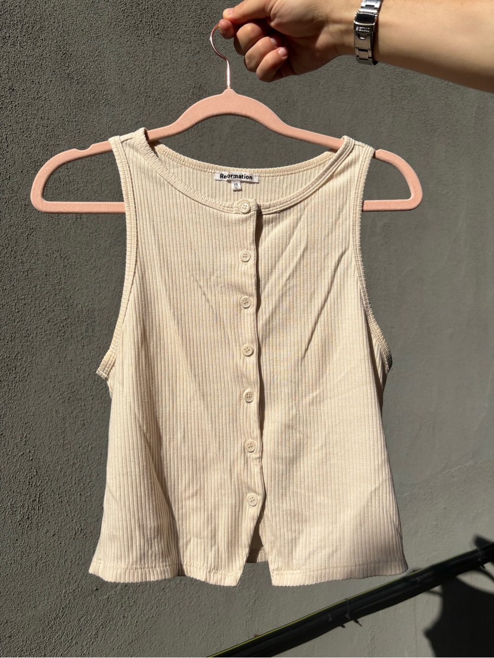 Reformation Cream Ribbed Button-Front Tank Top - Picture 1 of 4